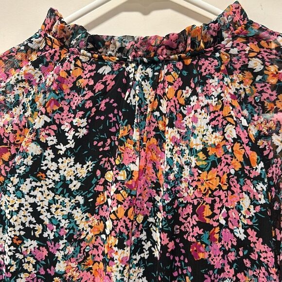 Vince Camuto black/multi color floral mini dress with sheer sleeves Sz Small - Picture 5 of 6